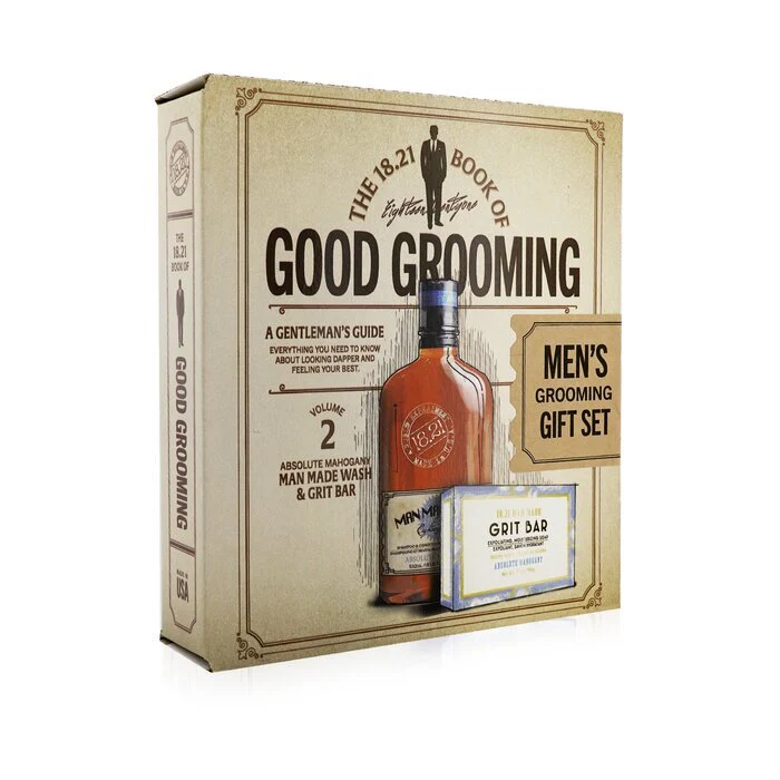 18.21 Man Made Book of Good Grooming Gift Set Volume 2: Absolute Mahogany (Wash 532ml + Grit Bar 198g ) 2pcs - Image 2