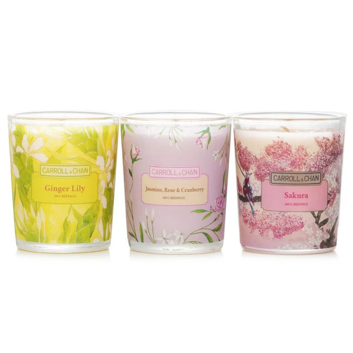 Carroll & Chan 3 Votive Set: Sakura, Jasmine, Rose & Cranberry, Ginger Lily 3pcs - Image 2