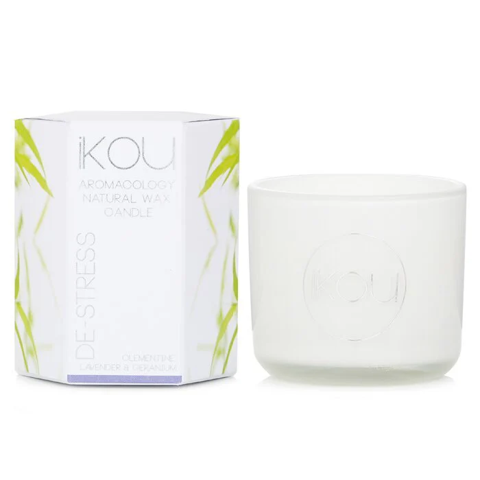 iKOU Eco-Luxury Aromacology Natural Wax Candle Glass - De-Stress (Lavender & Geranium) 85g - Image 2
