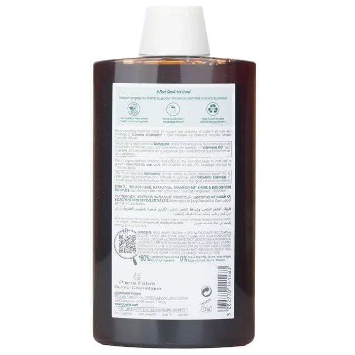 Klorane Shampoo With Quinine & Organic Edelweiss (Strength Thinning Hair) 400ml - Image 3