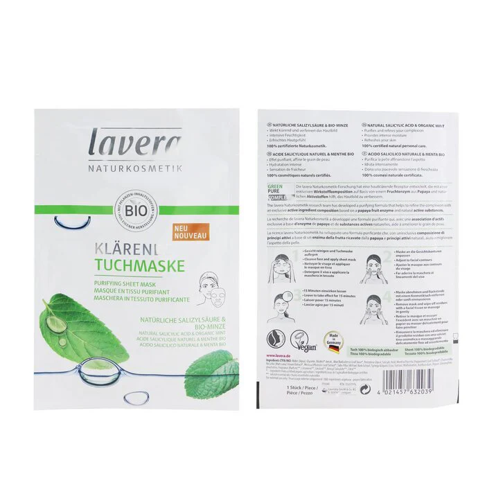 Lavera Sheet Mask - Purifying (With Natural Salicylic Acid & Organic Mint) 1sheet - Image 3