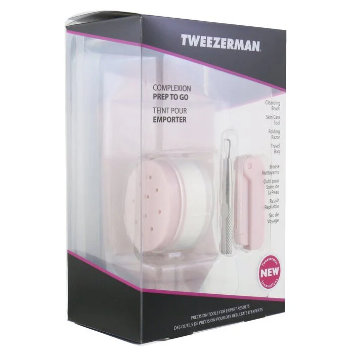 Tweezerman Complexion Prep To Go Set: Cleansing Brush + Skin Care Tool + Folding Razor + Travel Bag 3pcs + 1 Bag - Image 2