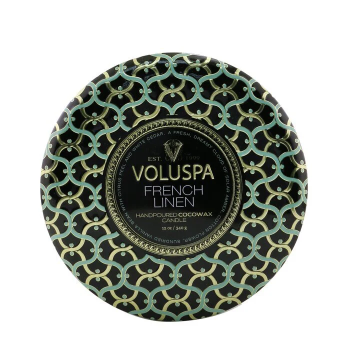Voluspa 3 Wick Decorative Tin Candle - French Linen 340g/12oz - Image 2